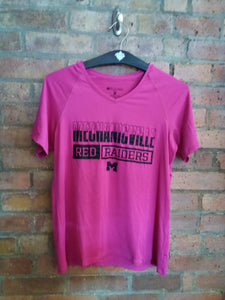 CLEARANCE - Mechanicville Ladies Hot Pink V Neck Performance Tee